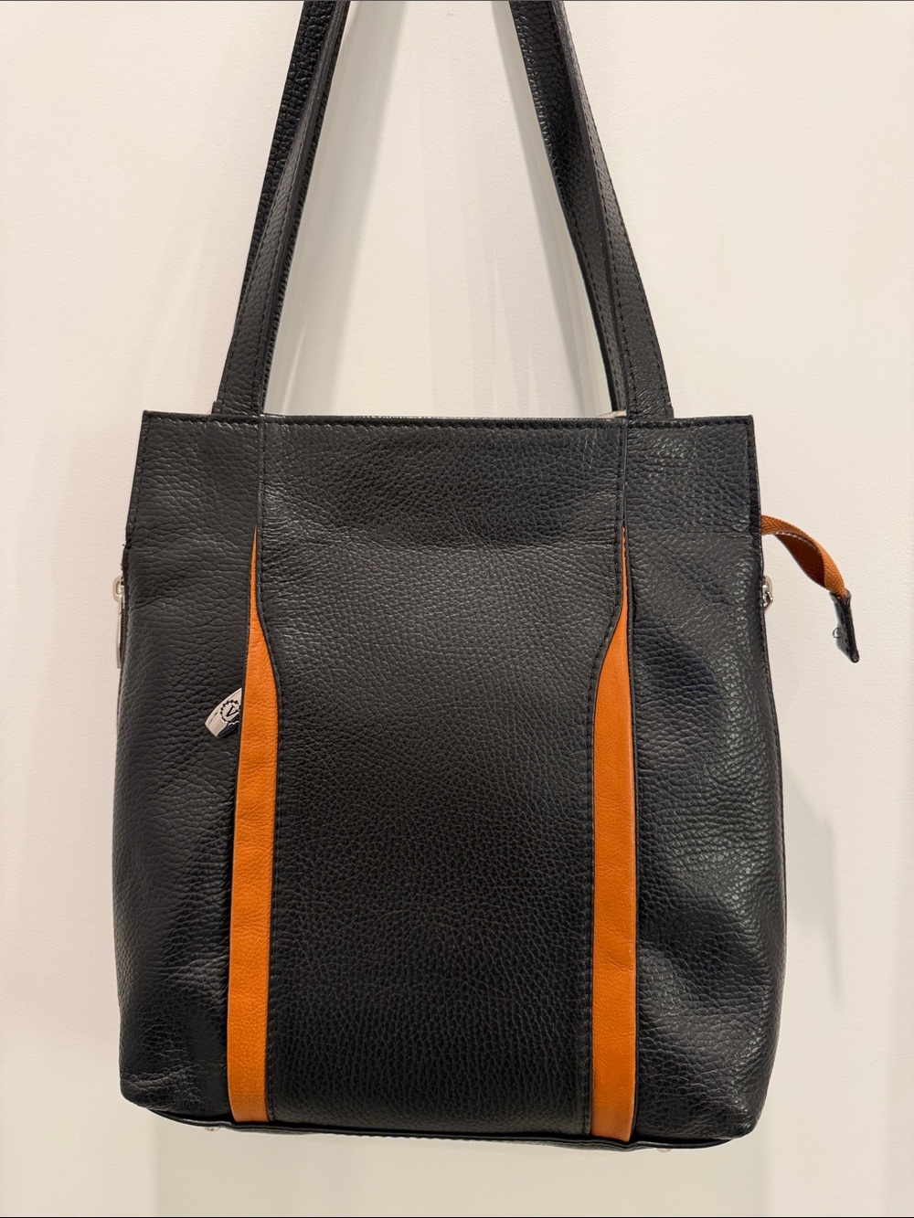 Valentina Black & Cognac Pebbled Leather Tote Convertible Backpack